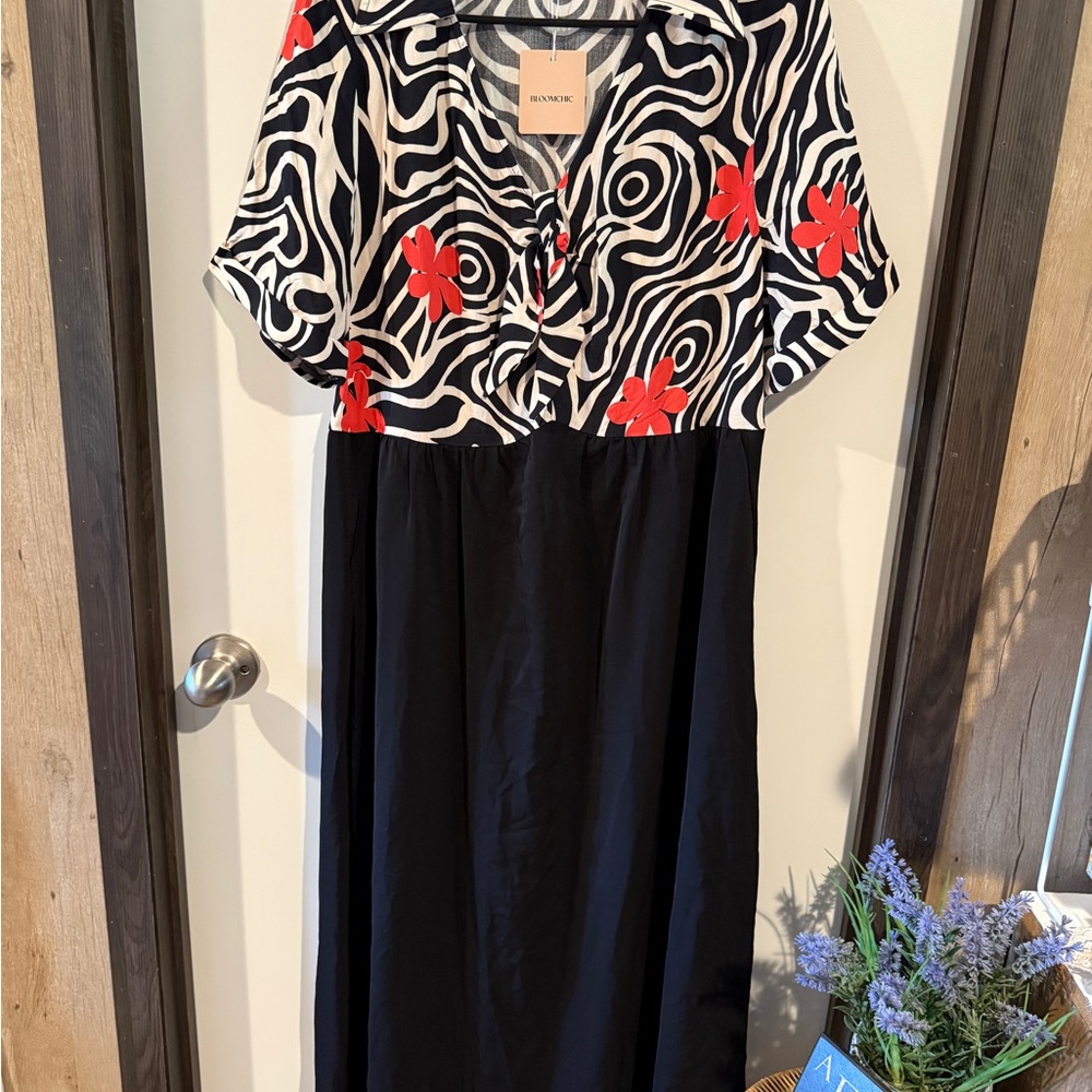 BloomChic Black and Red Floral Midi Dress